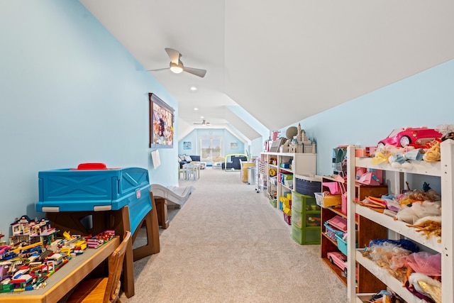 502 W Brannon Rd, Nicholasville, KY 40356 - game room featuring ceiling fan, vaulted ceiling, and carpet