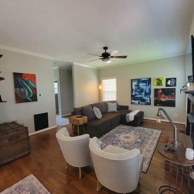 1136 Oatlands Park, Lexington, KY 40509 - living area featuring ornamental molding, ceiling fan, wood finished floors, and baseboards