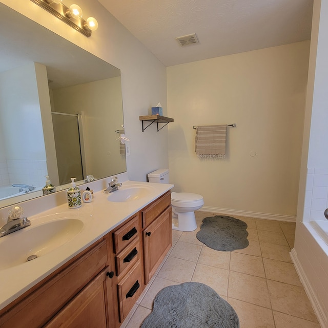 1136 Oatlands Park, Lexington, KY 40509 - bathroom with double vanity, a bath, an enclosed shower, and tile patterned flooring