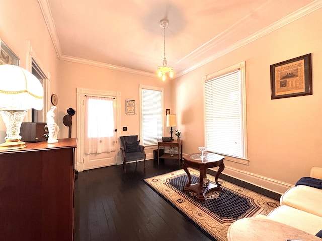 8 N Sycamore St, Mt Sterling, KY 40353 - sitting room with dark wood-type flooring, crown molding, and baseboards