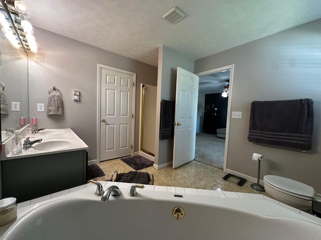 76 Waterford Way, Somerset, KY 42501 - bathroom featuring a garden tub, baseboards, a ceiling fan, double vanity, and a shower stall