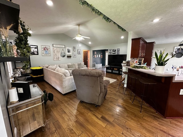 76 Waterford Way, Somerset, KY 42501 - living area featuring hardwood / wood-style floors, ceiling fan, vaulted ceiling, and recessed lighting
