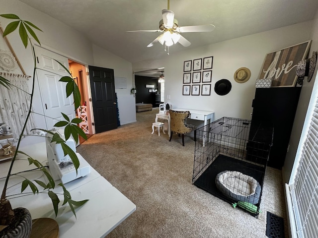 76 Waterford Way, Somerset, KY 42501 - living room with a ceiling fan, carpet, and vaulted ceiling