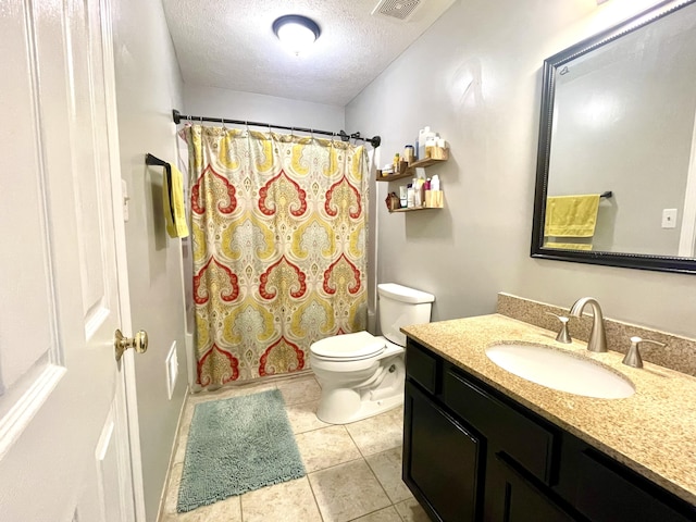 812 Statesman Way, Lexington, KY 40505 - bathroom with a textured ceiling, toilet, tile patterned floors, vanity, and curtained shower