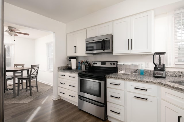 462 Sheridan Dr, Lexington, KY 40503 - kitchen with appliances with stainless steel finishes, dark wood-type flooring, plenty of natural light, and a ceiling fan