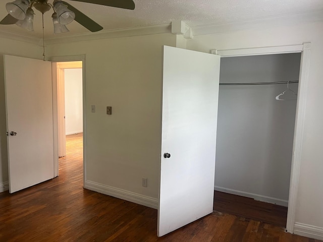 104 Arvin Dr, Lancaster, KY 40444 - unfurnished bedroom with ornamental molding, wood finished floors, a closet, baseboards, and ceiling fan