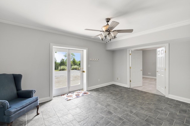 4301 Ravens Crest Ln, Lexington, KY 40515 - living area with ornamental molding, ceiling fan, and baseboards