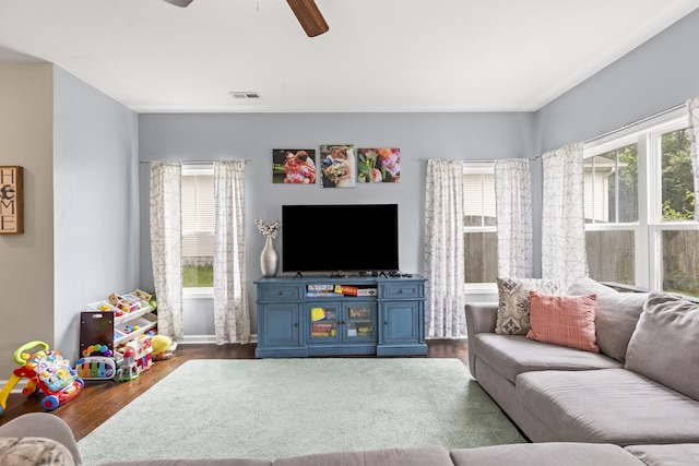 2768 Red Clover Ln, Lexington, KY 40511 - living area with ceiling fan, dark wood finished floors, and baseboards