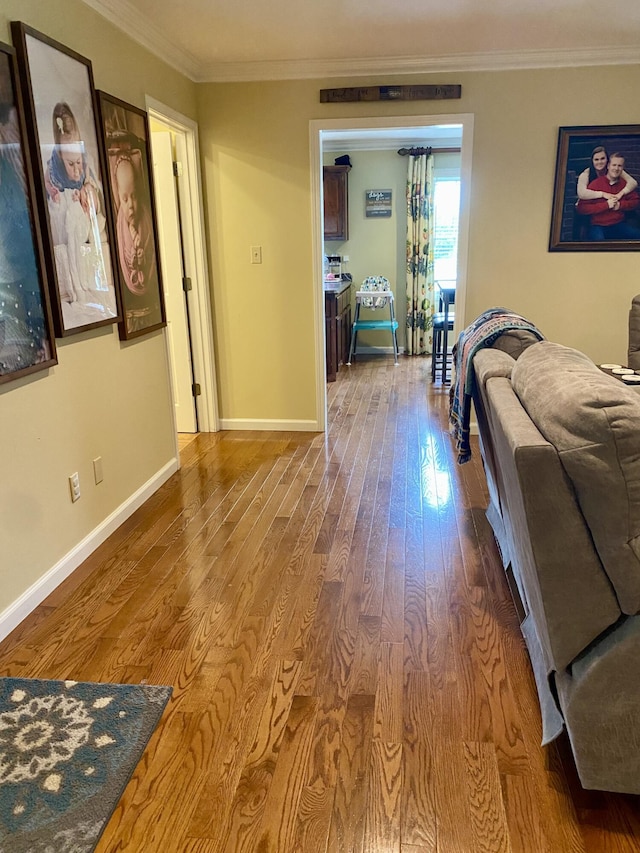 319 Huckleberry Ln, London, KY 40744 - living area featuring wood finished floors, ornamental molding, and baseboards
