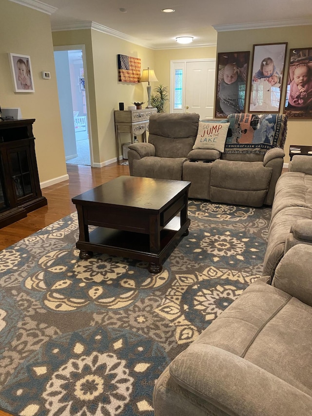 319 Huckleberry Ln, London, KY 40744 - living area featuring wood finished floors, ornamental molding, and baseboards