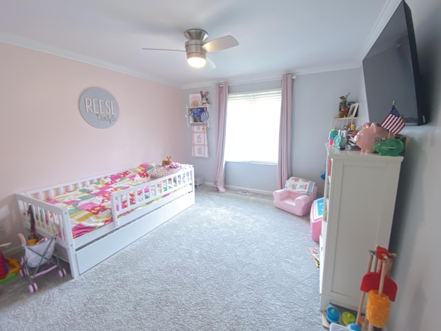 319 Huckleberry Ln, London, KY 40744 - bedroom featuring ornamental molding, carpet floors, and ceiling fan
