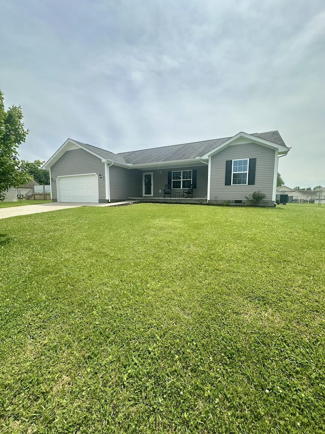 41 Logan Ln, London, KY 40744 - ranch-style house with an attached garage, a front lawn, driveway, a porch, and crawl space