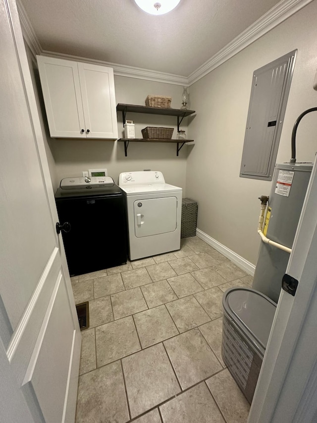 41 Logan Ln, London, KY 40744 - laundry area with cabinet space, washer and clothes dryer, crown molding, electric panel, and baseboards