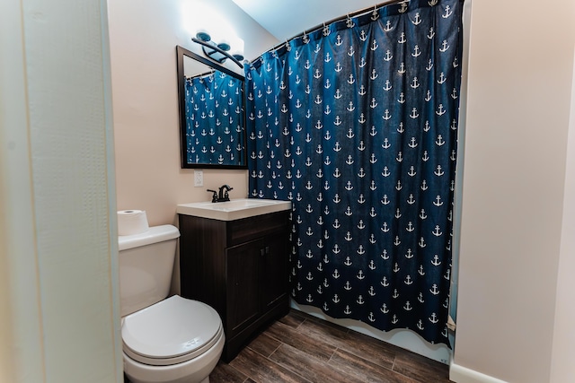 600 Carriage Ln, Jamestown, KY 42629 - full bath featuring wood finished floors, toilet, vanity, and curtained shower