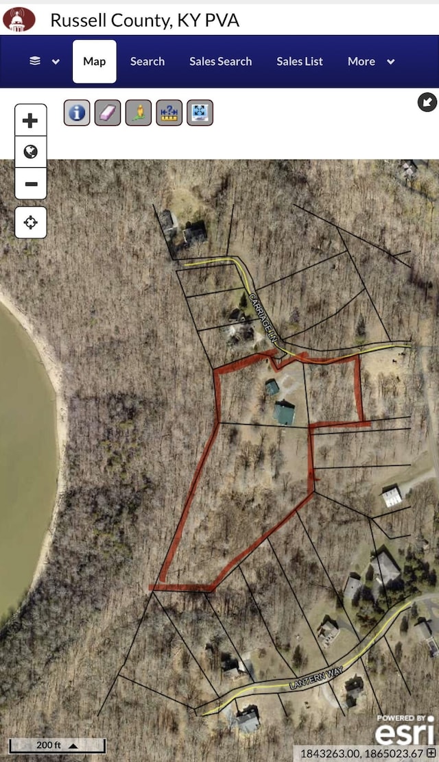 600 Carriage Ln, Jamestown, KY 42629 - aerial map of property and surrounding area featuring property parcel outlined