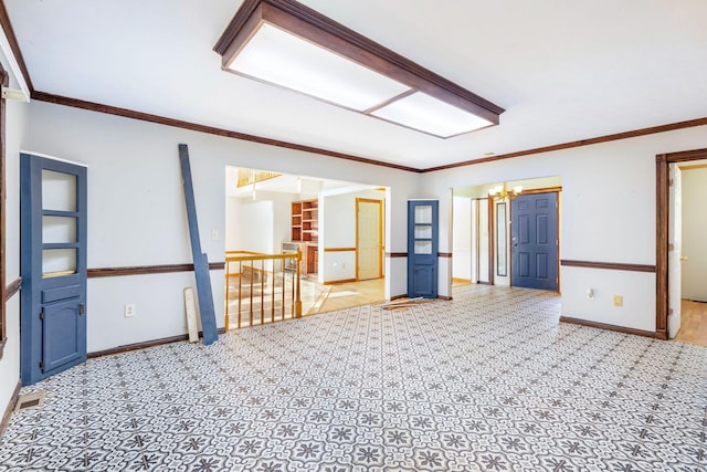 10708 Battlefield Memorial Hwy, Berea, KY 40403 - unfurnished room with a chandelier, carpet flooring, crown molding, and baseboards