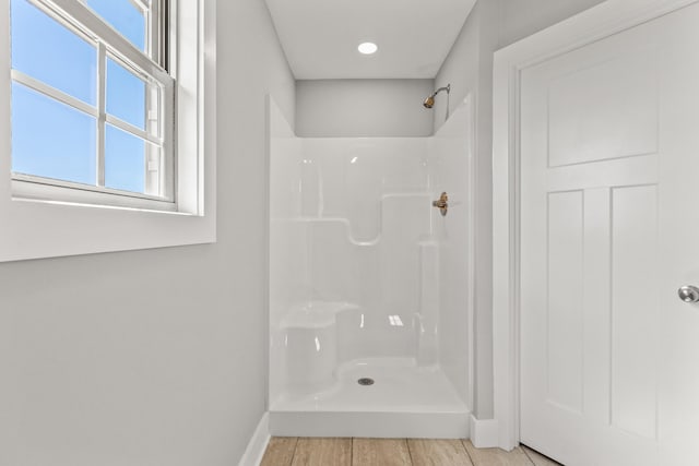 469 Wyldwood Way, Berea, KY 40403 - bathroom with a shower, baseboards, and wood finished floors