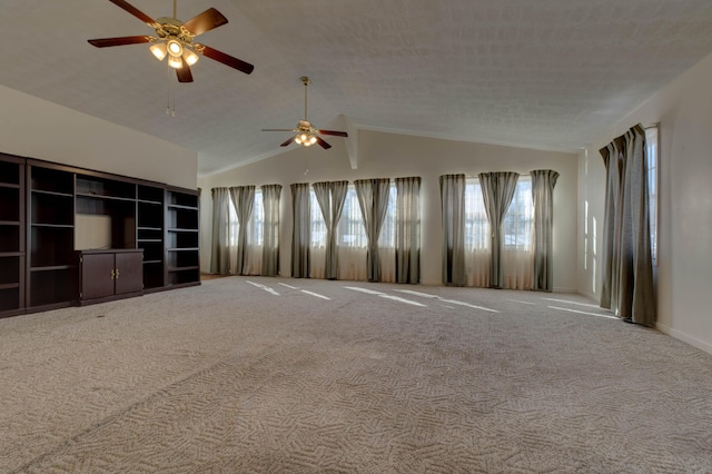202 Strother St, Mt Sterling, KY 40353 - unfurnished living room with ceiling fan, carpet, vaulted ceiling, and baseboards