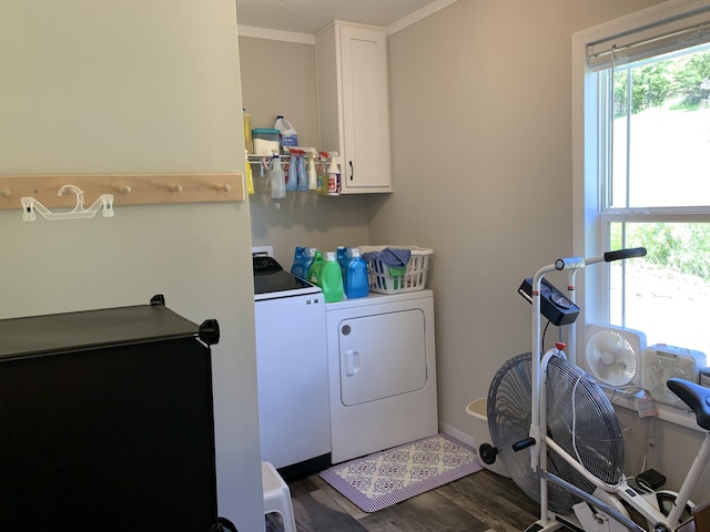 1306 Johnson Rd, Harrodsburg, KY 40330 - laundry room featuring cabinet space, washer and dryer, wood finished floors, and baseboards