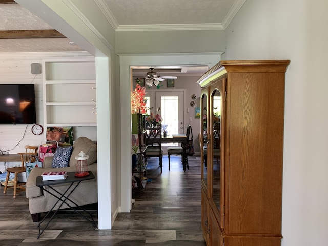 1306 Johnson Rd, Harrodsburg, KY 40330 - hallway with dark wood-style flooring and ornamental molding