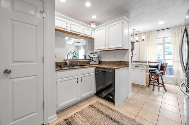 356 Weslyn Way, Nicholasville, KY 40356 - kitchen featuring black dishwasher, a sink, white cabinets, light tile patterned flooring, and recessed lighting