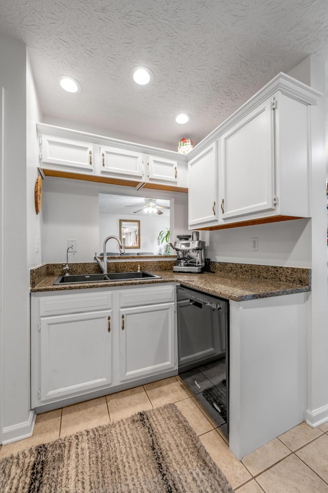 356 Weslyn Way, Nicholasville, KY 40356 - kitchen with black dishwasher, a sink, white cabinets, light tile patterned flooring, and recessed lighting