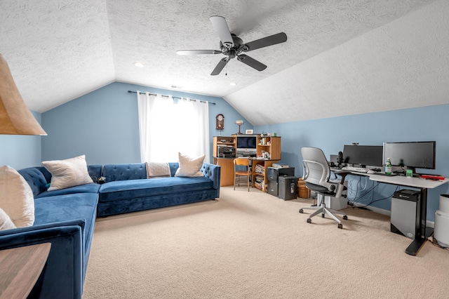 356 Weslyn Way, Nicholasville, KY 40356 - carpeted office featuring vaulted ceiling, ceiling fan, a textured ceiling, and baseboards