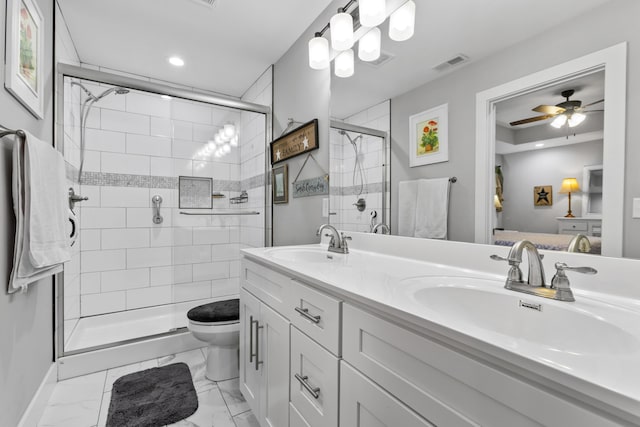 281 Meridian Way, Richmond, KY 40475 - full bathroom with marble look tile flooring, a stall shower, double vanity, toilet, and recessed lighting