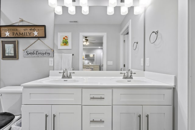 281 Meridian Way, Richmond, KY 40475 - bathroom featuring double vanity, ceiling fan, and toilet