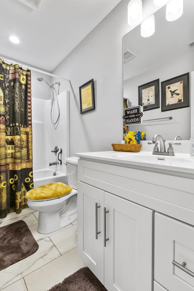 281 Meridian Way, Richmond, KY 40475 - bathroom with marble look tiles, toilet, vanity, and shower / tub combo