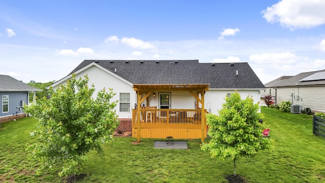 281 Meridian Way, Richmond, KY 40475 - rear view of house with roof with shingles, a yard, cooling unit, and a deck