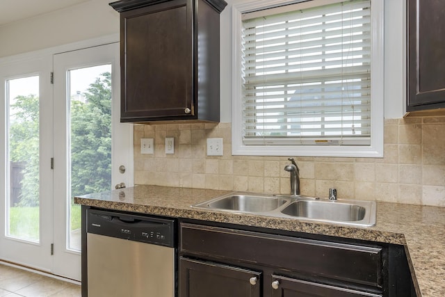 101 Brookford Way, Georgetown, KY 40324 - kitchen with stainless steel dishwasher, a sink, dark brown cabinets, and plenty of natural light