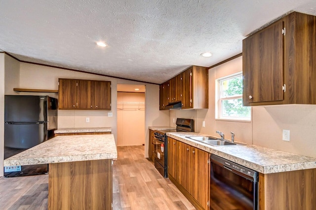 2832 Two Mile Rd, Winchester, KY 40391 - kitchen featuring black appliances, light countertops, a sink, a textured ceiling, and light wood-type flooring