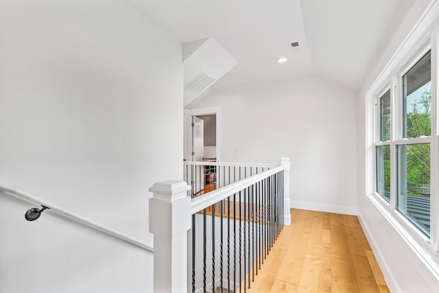 1251 Wilmore Rd, Nicholasville, KY 40356 - hall with an upstairs landing, lofted ceiling, light wood-style floors, recessed lighting, and baseboards