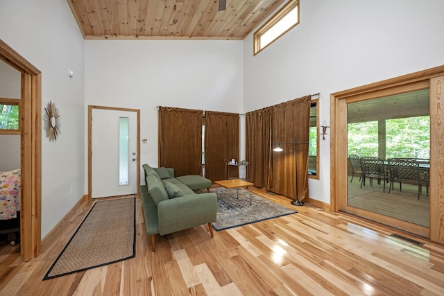 3786 Shoemaker Rdg, Beattyville, KY 41311 - entryway with a high ceiling, wood finished floors, plenty of natural light, wooden ceiling, and baseboards