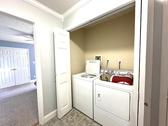 498 Winding Blade Rd, East Bernstadt, KY 40729 - laundry area with independent washer and dryer, crown molding, a textured ceiling, and baseboards