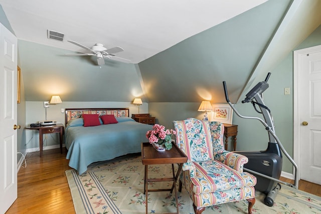 1483 Cypress St, Paris, KY 40361 - bedroom with wood-type flooring, vaulted ceiling, baseboards, and ceiling fan