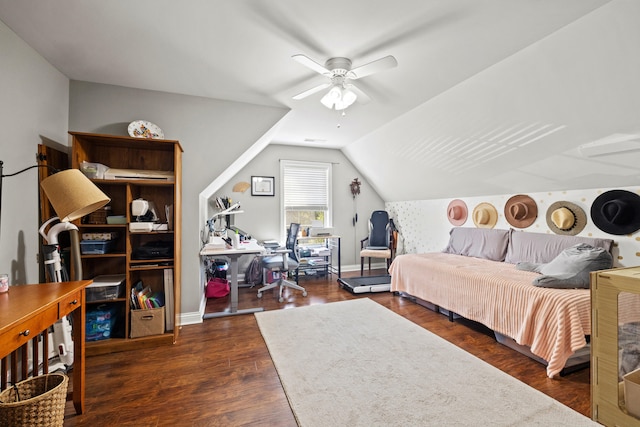 929 Lauderdale Dr, Lexington, KY 40515 - bedroom with a desk, lofted ceiling, wood finished floors, ceiling fan, and baseboards