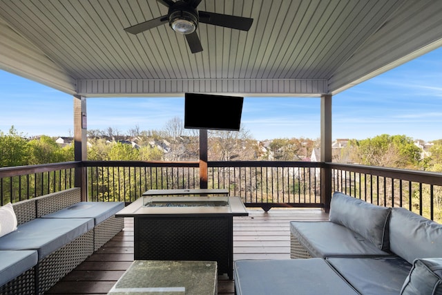 929 Lauderdale Dr, Lexington, KY 40515 - wooden deck featuring an outdoor living space with a fire pit and a ceiling fan