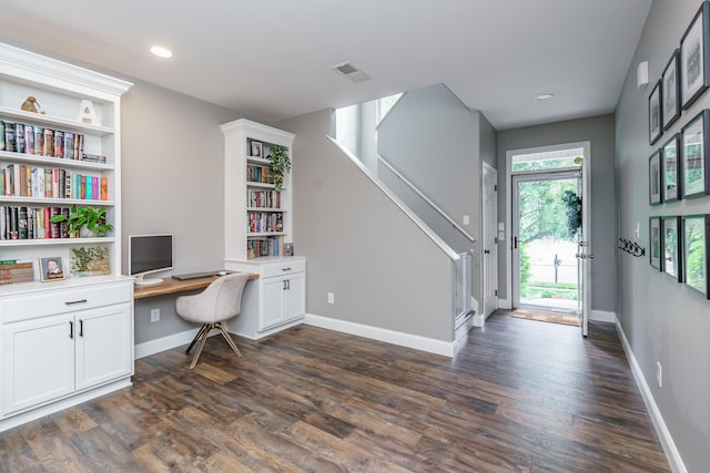 4716 Boca Ln, Lexington, KY 40515 - office space featuring built in study area, dark wood-style floors, baseboards, and recessed lighting