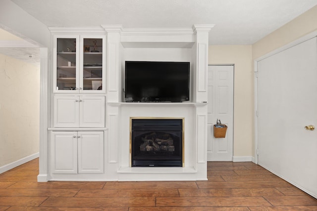 42-1 Woodson Bend Resort, Bronston, KY 42518 - unfurnished living room featuring wood-type flooring, a glass covered fireplace, and baseboards