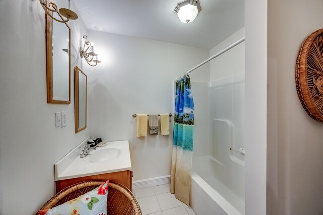 115 Old Bridge Rd, Danville, KY 40422 - full bathroom featuring tile patterned floors, vanity, shower / bathtub combination with curtain, and baseboards