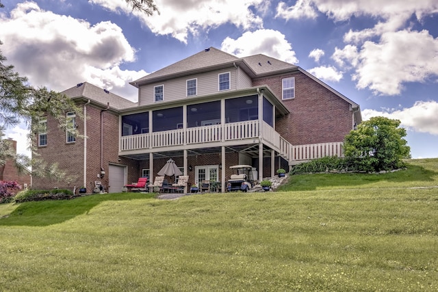 115 Old Bridge Rd, Danville, KY 40422 - back of house with a sunroom, brick siding, and a yard