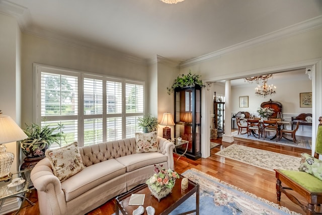115 Old Bridge Rd, Danville, KY 40422 - living area featuring a chandelier, ornamental molding, and wood finished floors