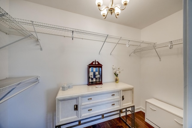 115 Old Bridge Rd, Danville, KY 40422 - walk in closet featuring dark wood-style floors and a chandelier