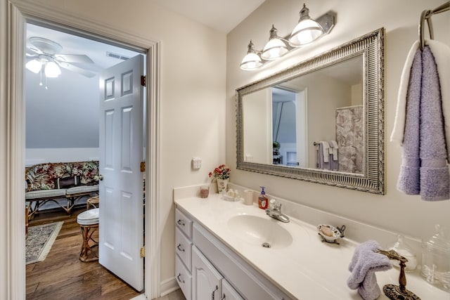 115 Old Bridge Rd, Danville, KY 40422 - bathroom with vanity, wood finished floors, and a ceiling fan