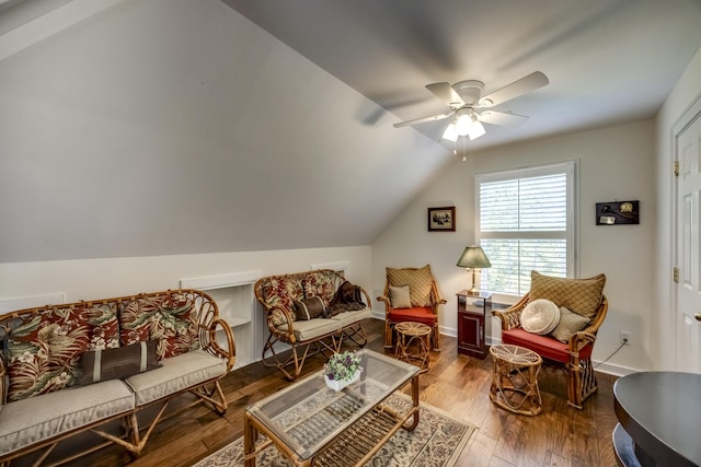 115 Old Bridge Rd, Danville, KY 40422 - living room with ceiling fan, vaulted ceiling, baseboards, and wood finished floors