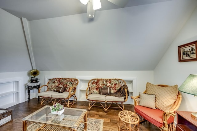 115 Old Bridge Rd, Danville, KY 40422 - sitting room featuring vaulted ceiling, a ceiling fan, and wood finished floors