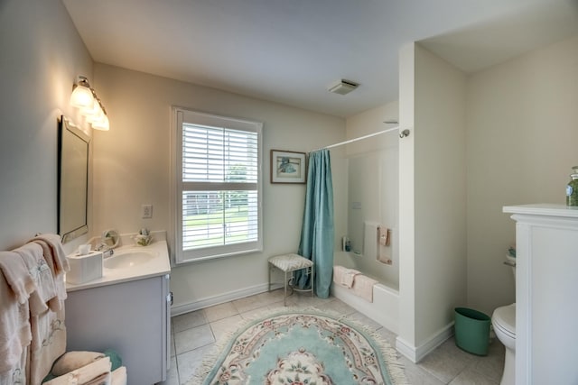 115 Old Bridge Rd, Danville, KY 40422 - bathroom with vanity, shower / bath combination with curtain, tile patterned flooring, toilet, and baseboards