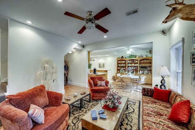 115 Old Bridge Rd, Danville, KY 40422 - living area featuring a ceiling fan, wood finished floors, and recessed lighting